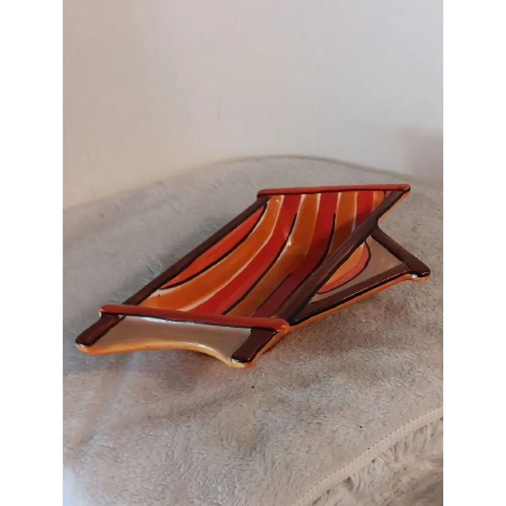 Clay Art Beachy Orange Ceramic Snack Tray / Trinket Bowl - Picture 5 of 7